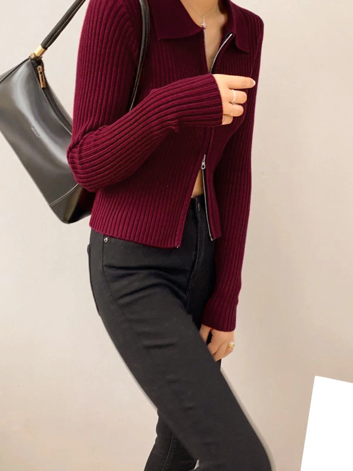 Double-Zip Ribbed Petite Sweater sold by COMMENSE product image thumbnail 5