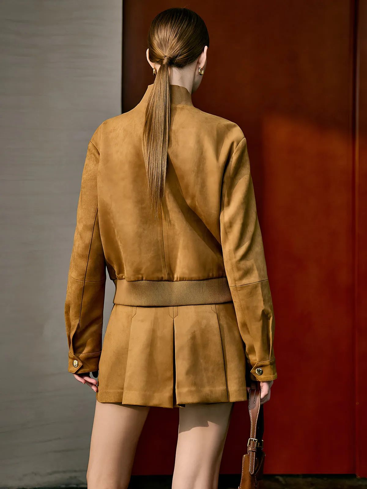 Suede Effect Pleated Pockets Skirt With Belt sold by COMMENSE product image thumbnail 4