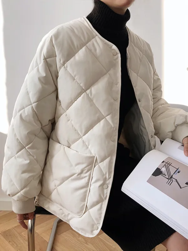 Rhombic Button Down Winter Coat sold by COMMENSE