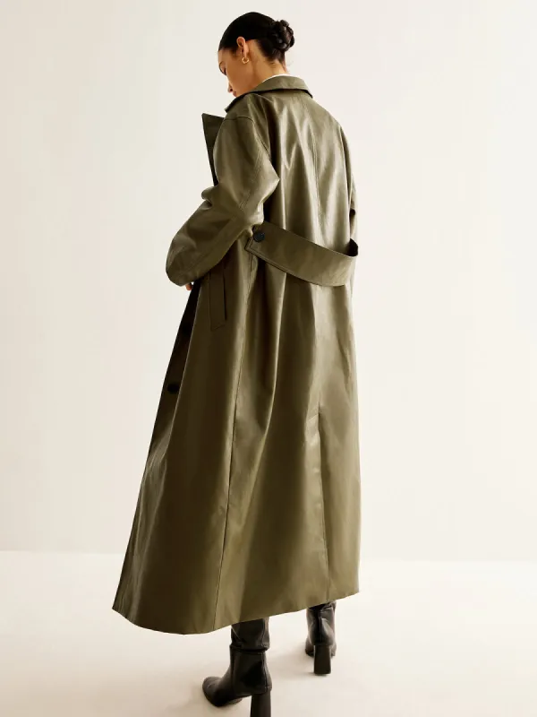 Vintage Faux Leather Long Jacket sold by COMMENSE