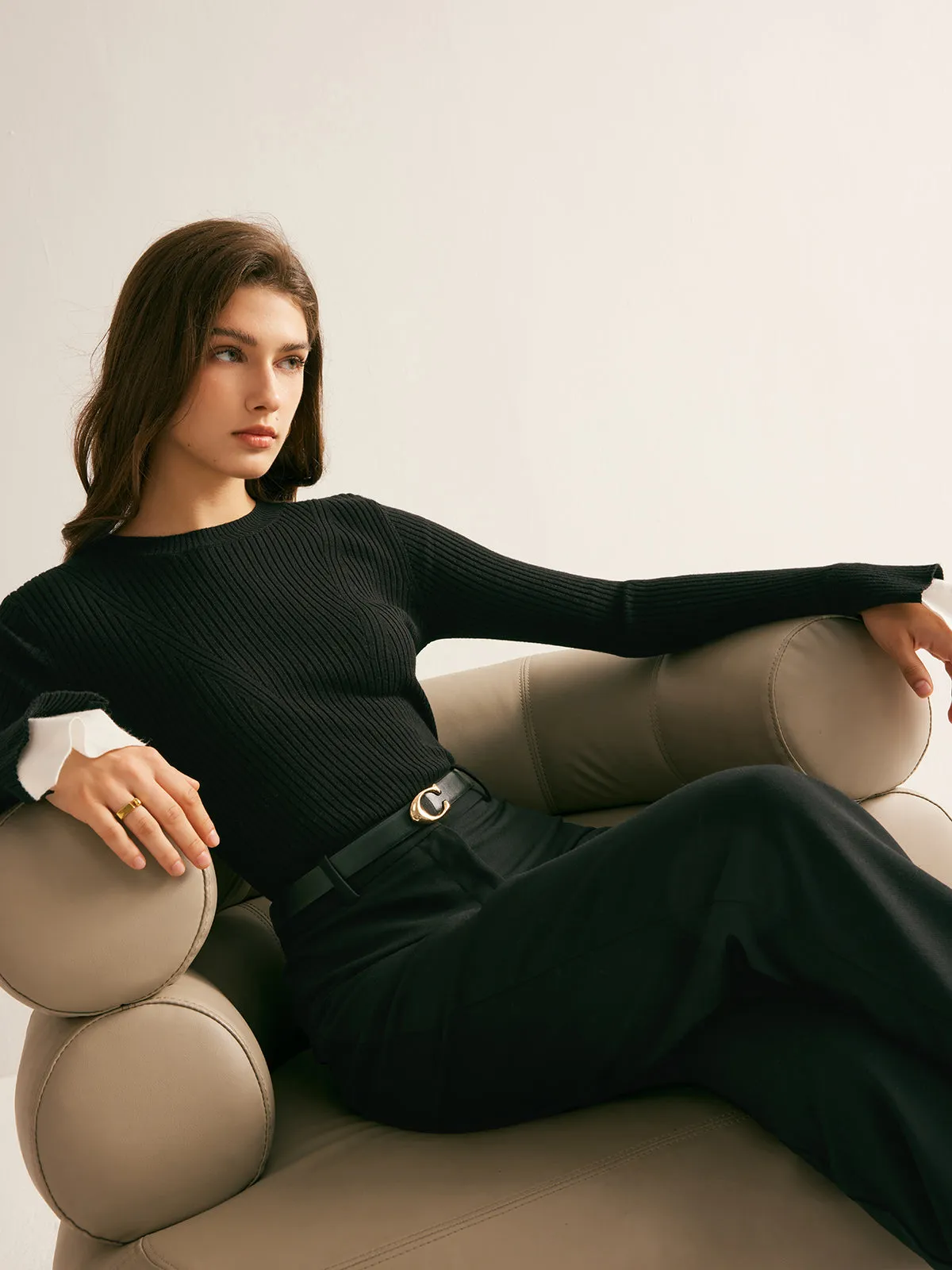 Ribbed Contrast Cuff Sweater sold by COMMENSE product image thumbnail 2