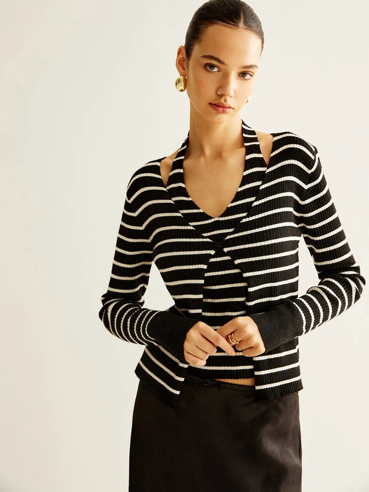Ribbed Contrast Striped Sweater Co-ord sold by COMMENSE product image thumbnail 2