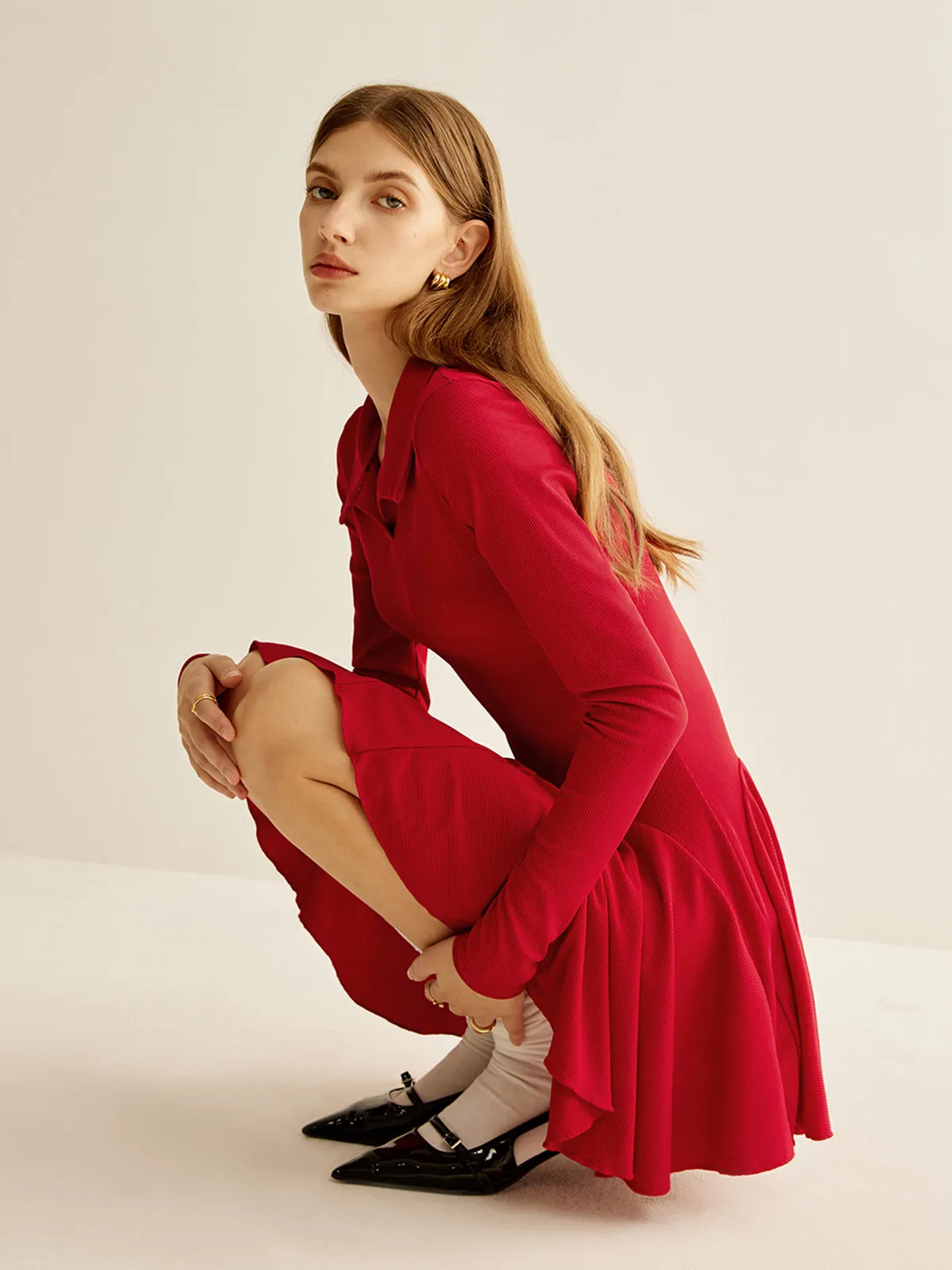 Pleated Ribbed Panel Dress sold by COMMENSE product image thumbnail 5