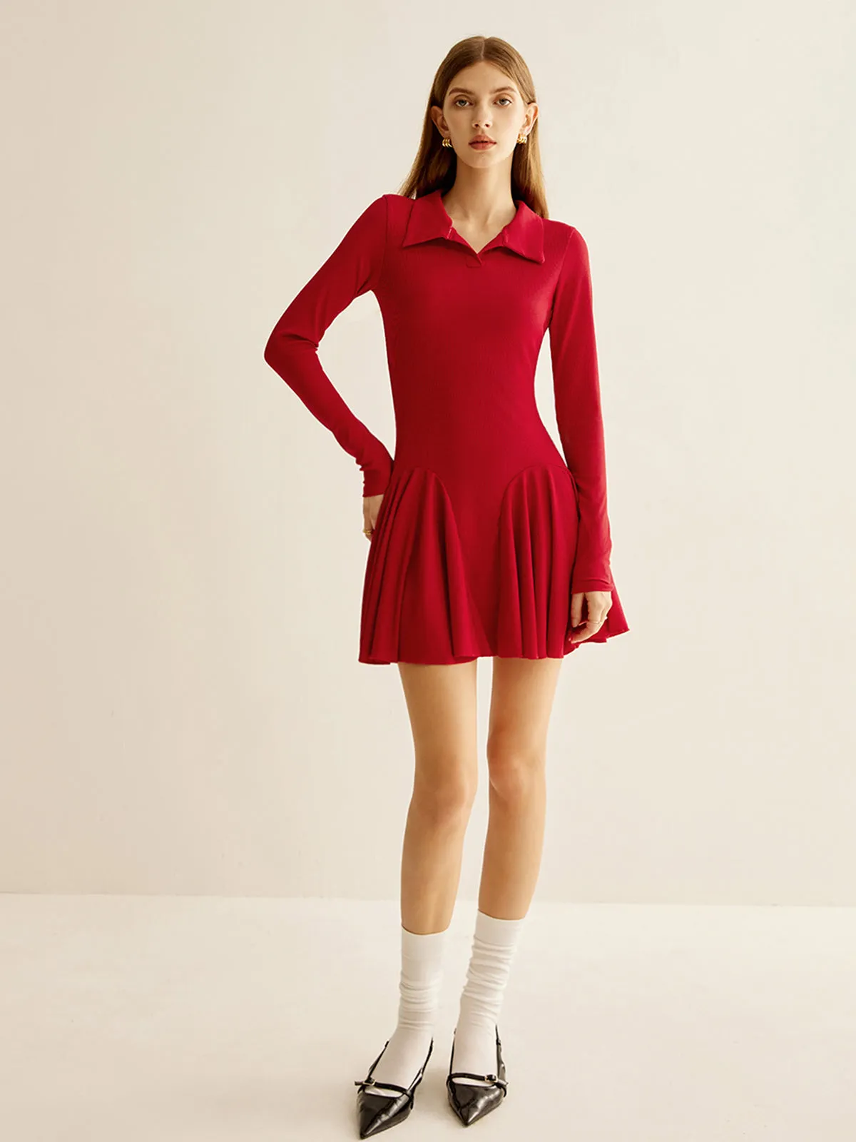 Pleated Ribbed Panel Dress sold by COMMENSE product image thumbnail 2