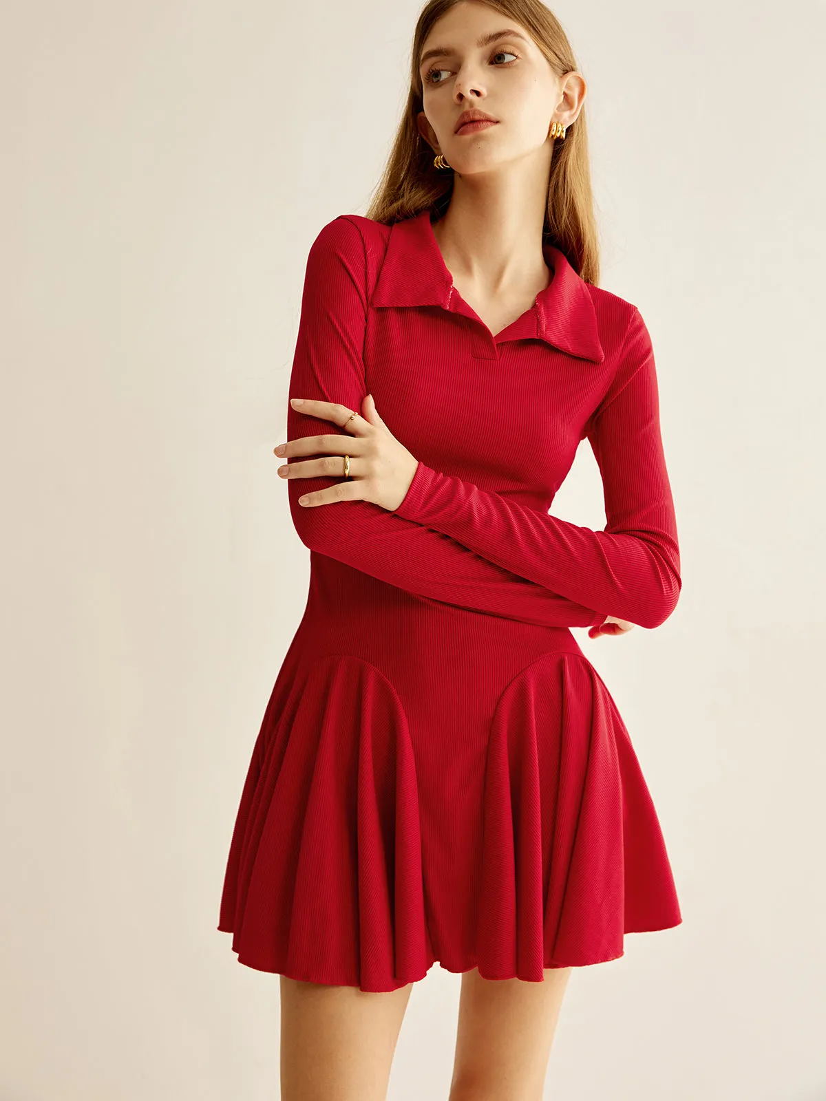 Pleated Ribbed Panel Dress sold by COMMENSE product image thumbnail 3