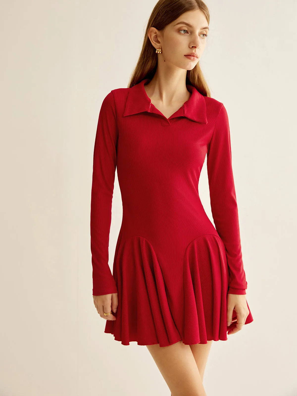 Pleated Ribbed Panel Dress sold by COMMENSE product image thumbnail 4
