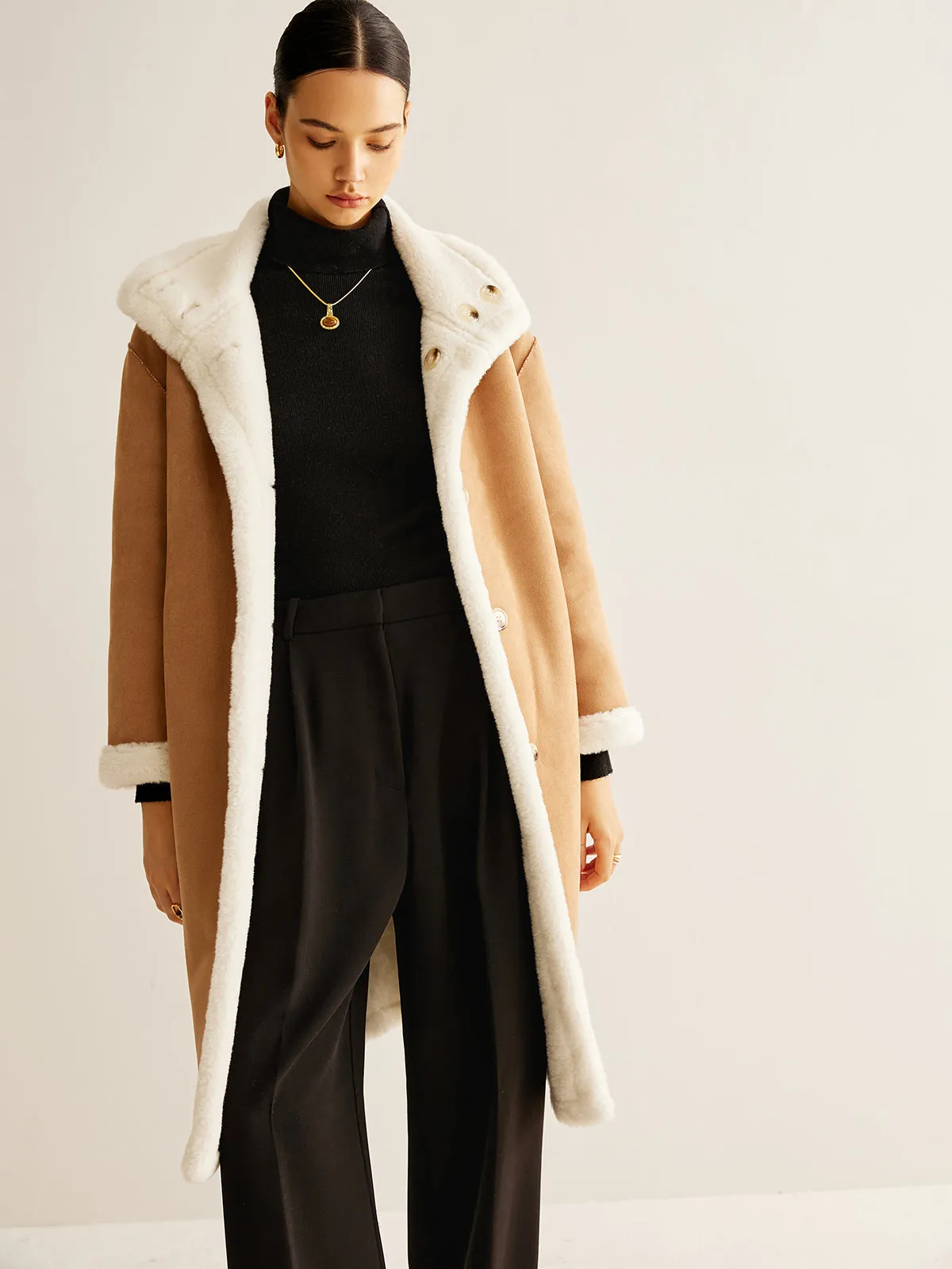 Double-Sided Fleecing Long Minky Coat sold by COMMENSE product image thumbnail 5