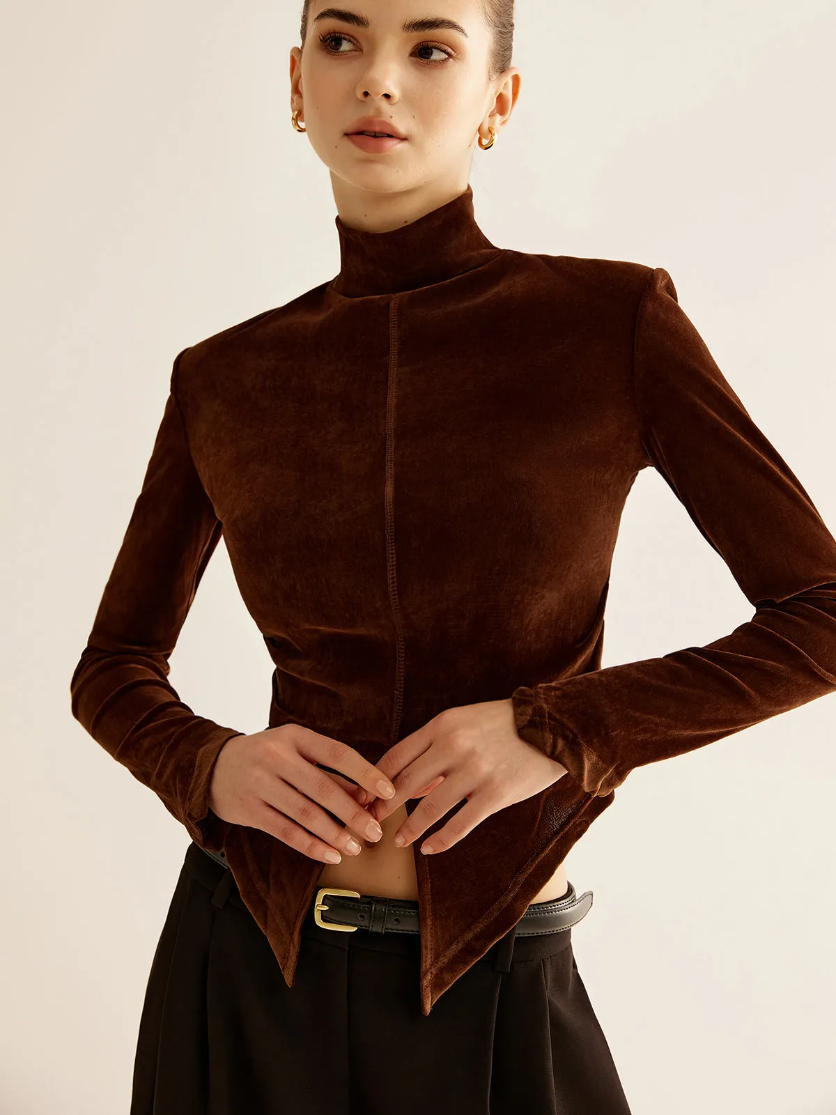 Velvet Mock-Neck Slit T-Shirt sold by COMMENSE product image thumbnail 2