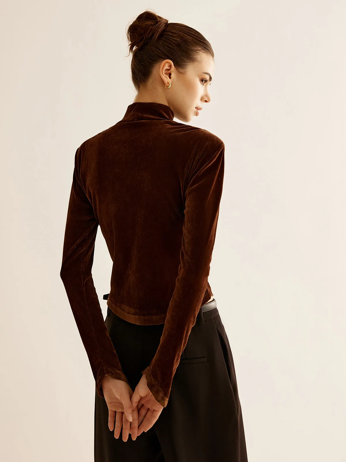 Velvet Mock-Neck Slit T-Shirt sold by COMMENSE product image thumbnail 5