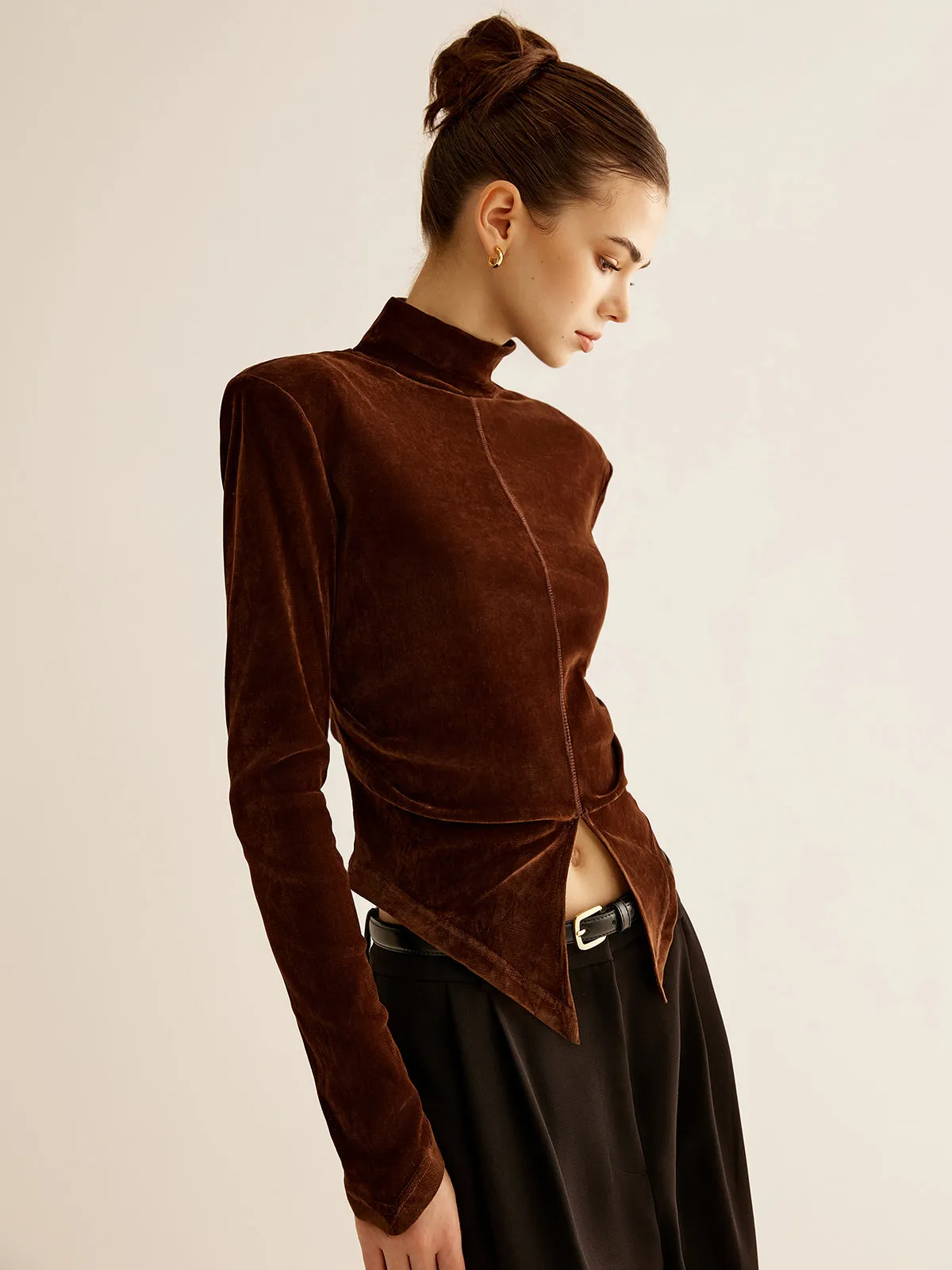 Velvet Mock-Neck Slit T-Shirt sold by COMMENSE product image thumbnail 4