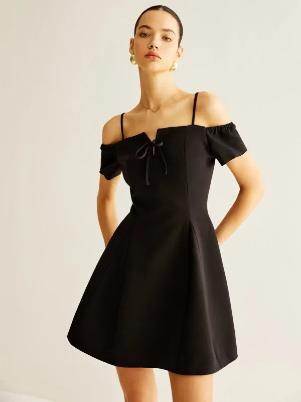 Spaghetti Strap Bow Zipper Dress sold by COMMENSE