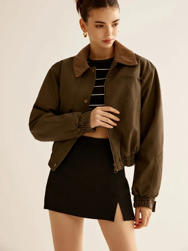 Corduroy-Collar PU Leather Jacket sold by COMMENSE