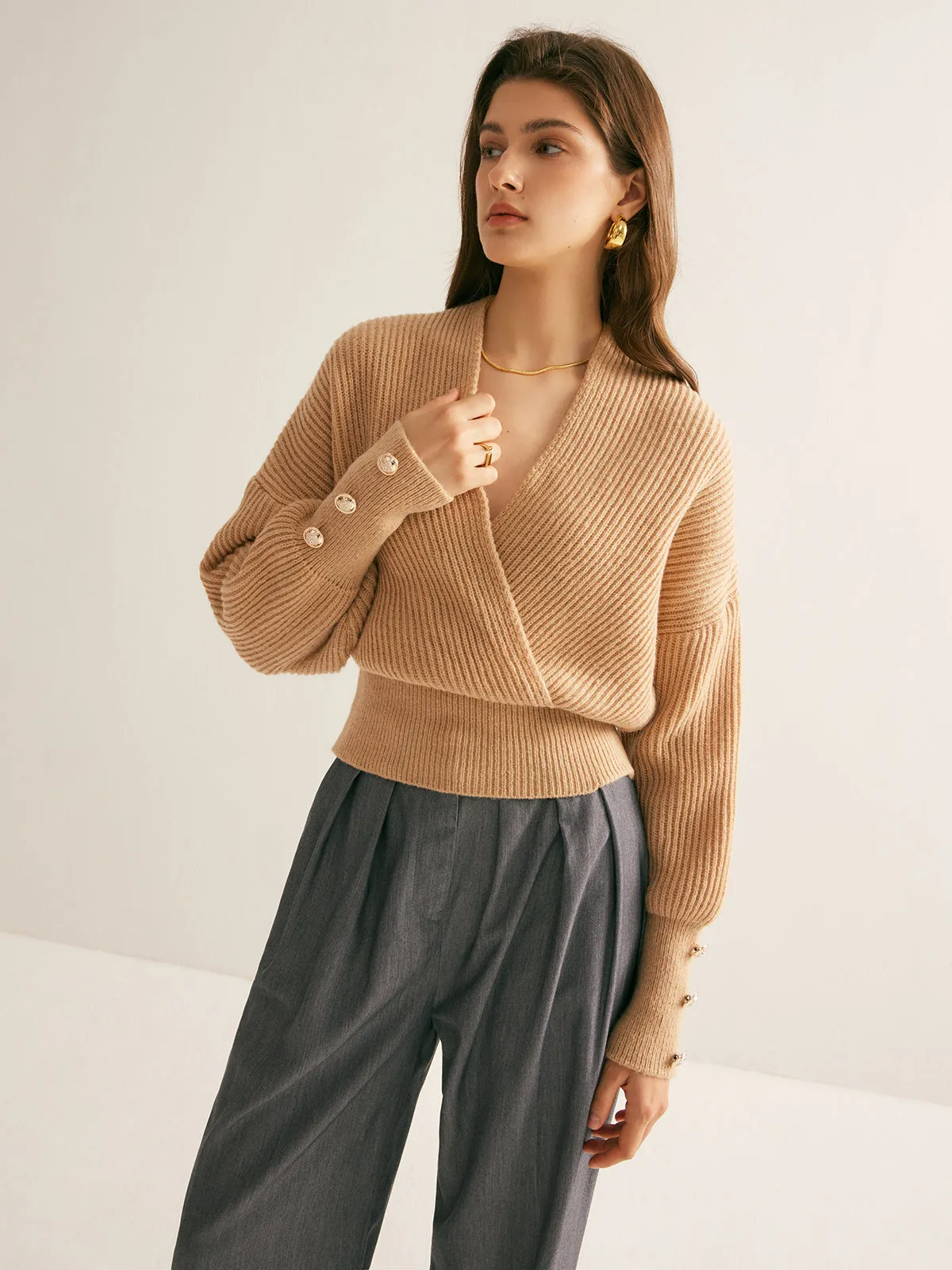 Ribbed Criss Cross Cinched Sweater sold by COMMENSE product image thumbnail 4