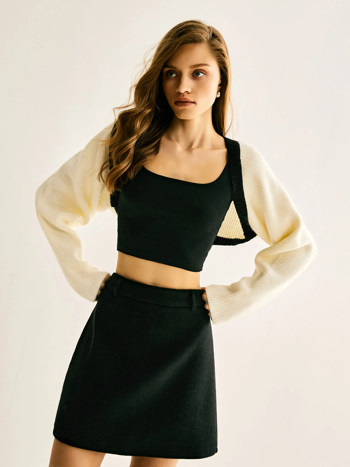 Contrast Trim Shrug Crop Cardigan sold by COMMENSE product image thumbnail 2