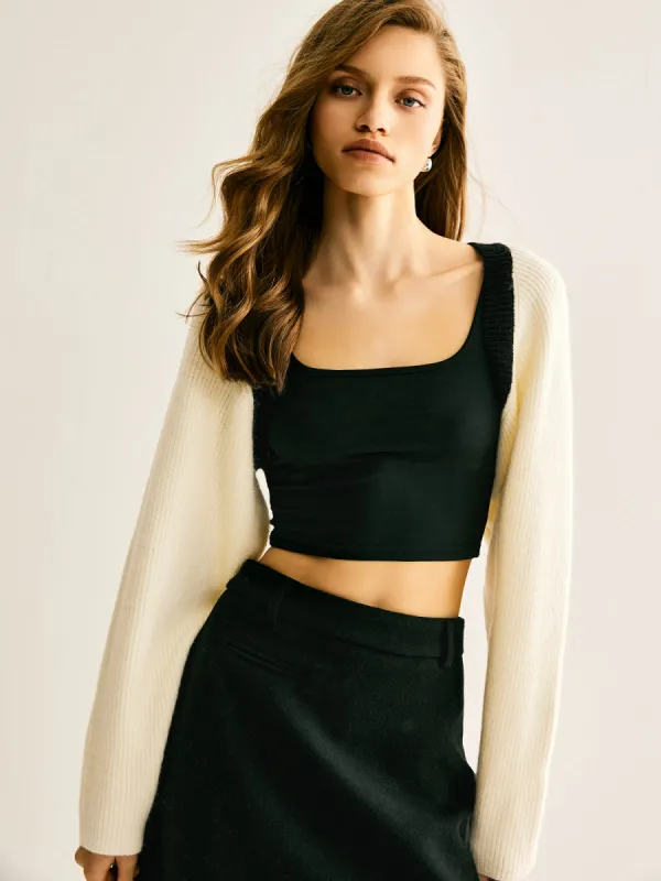 Contrast Trim Shrug Crop Cardigan sold by COMMENSE