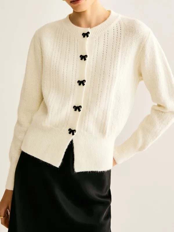 Bow Button Panel Cardigan sold by COMMENSE