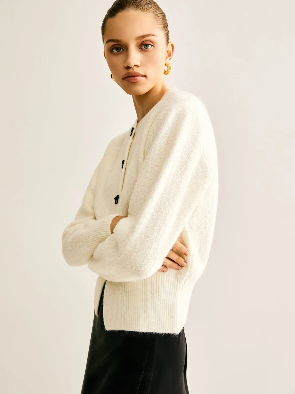 Bow Button Panel Cardigan sold by COMMENSE product image thumbnail 5