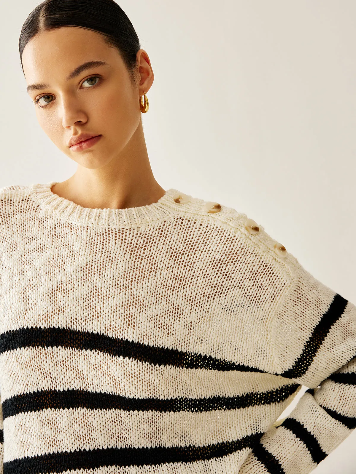 Striped Hollow Pullover Sweater sold by COMMENSE product image thumbnail 4