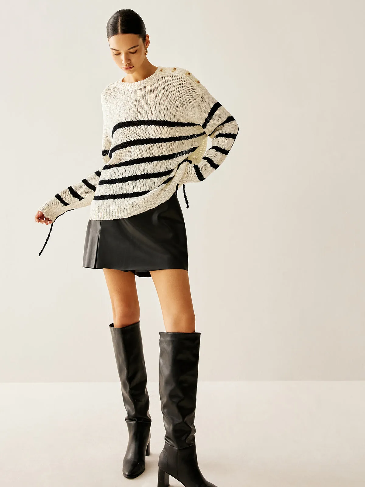 Striped Hollow Pullover Sweater sold by COMMENSE product image thumbnail 5