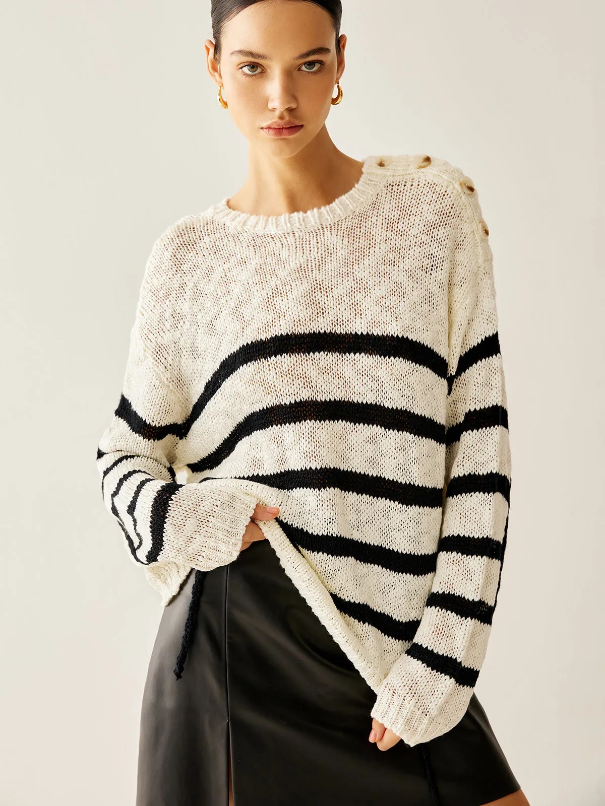 Striped Hollow Pullover Sweater sold by COMMENSE product image thumbnail 2