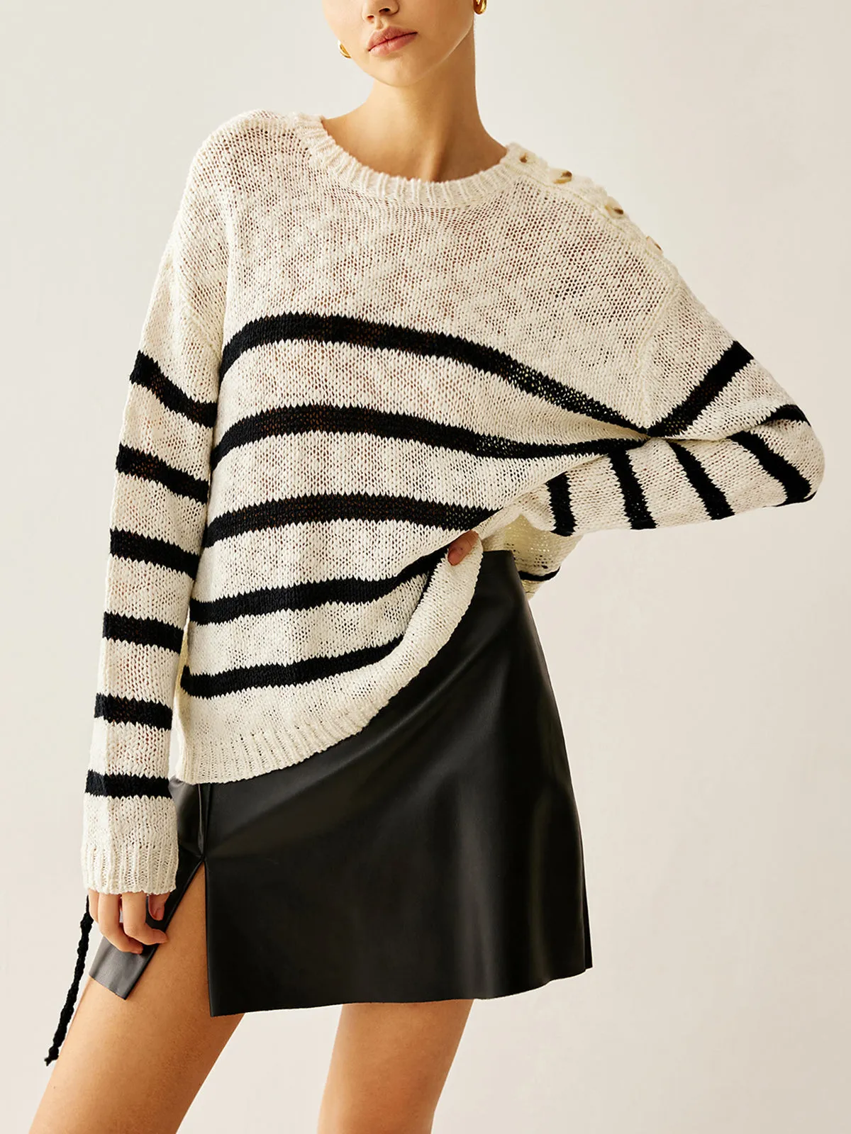 Striped Hollow Pullover Sweater sold by COMMENSE product image thumbnail 3