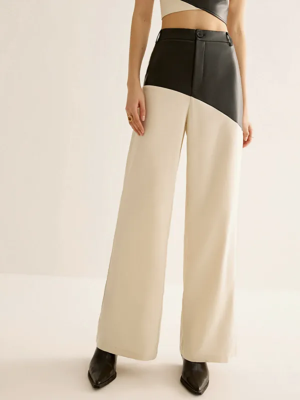 Color Block Faux Leather Pants sold by COMMENSE