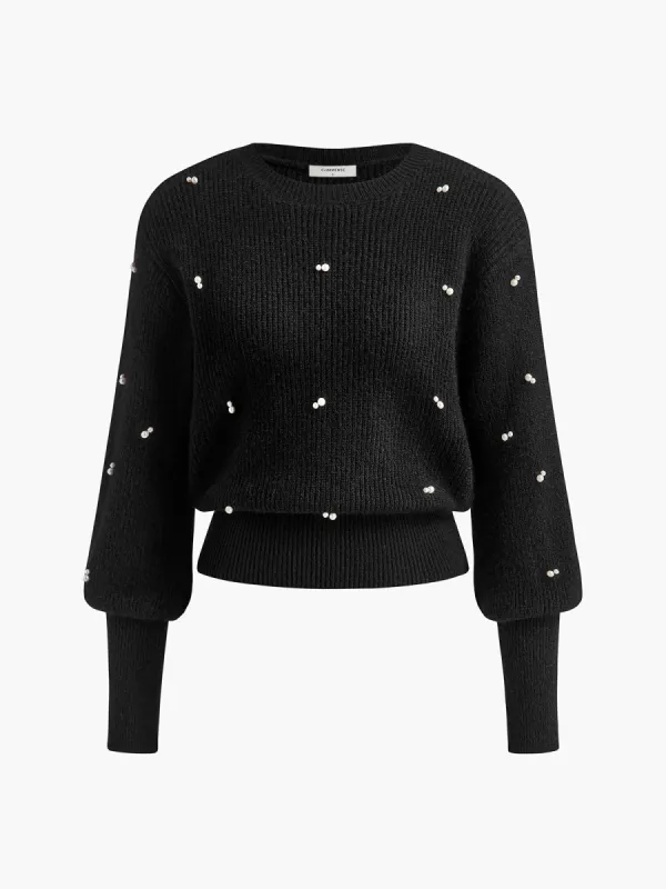 Pearl Beaded Cinched Sweater sold by COMMENSE