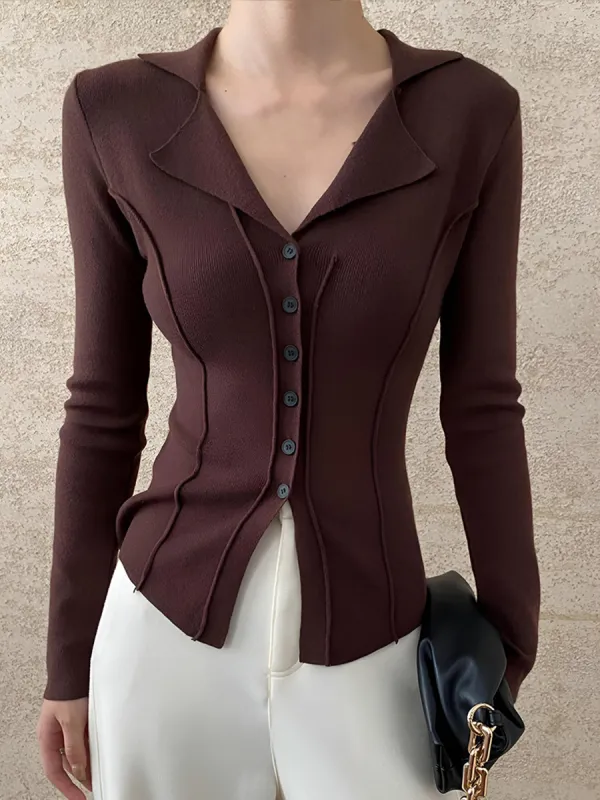 Split Piping Slim Knit Top sold by COMMENSE