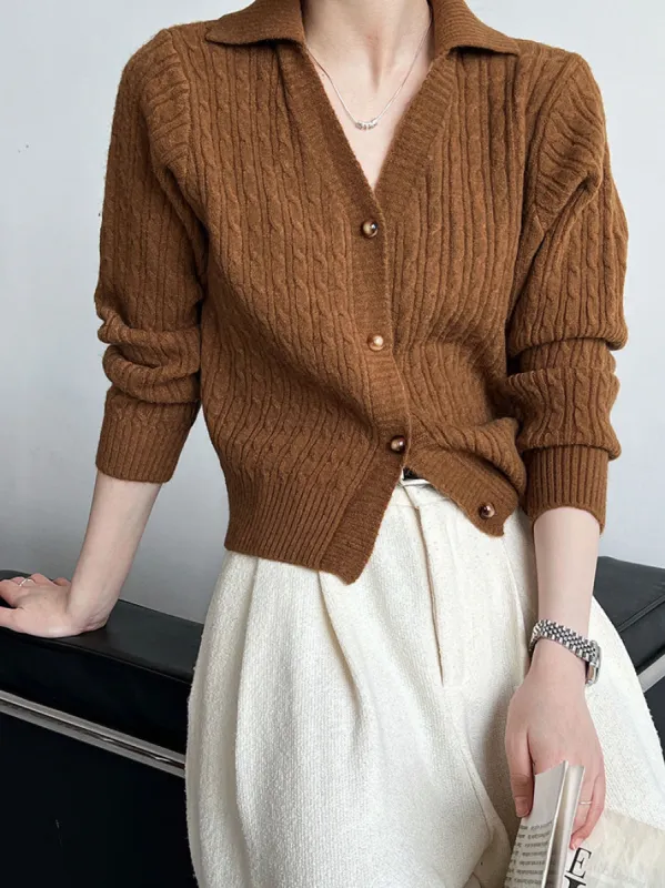 Lapel Button Short Cardigan sold by COMMENSE