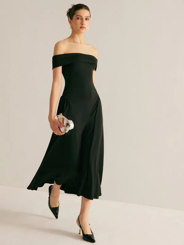 Straight Neck Pleated Dress sold by COMMENSE
