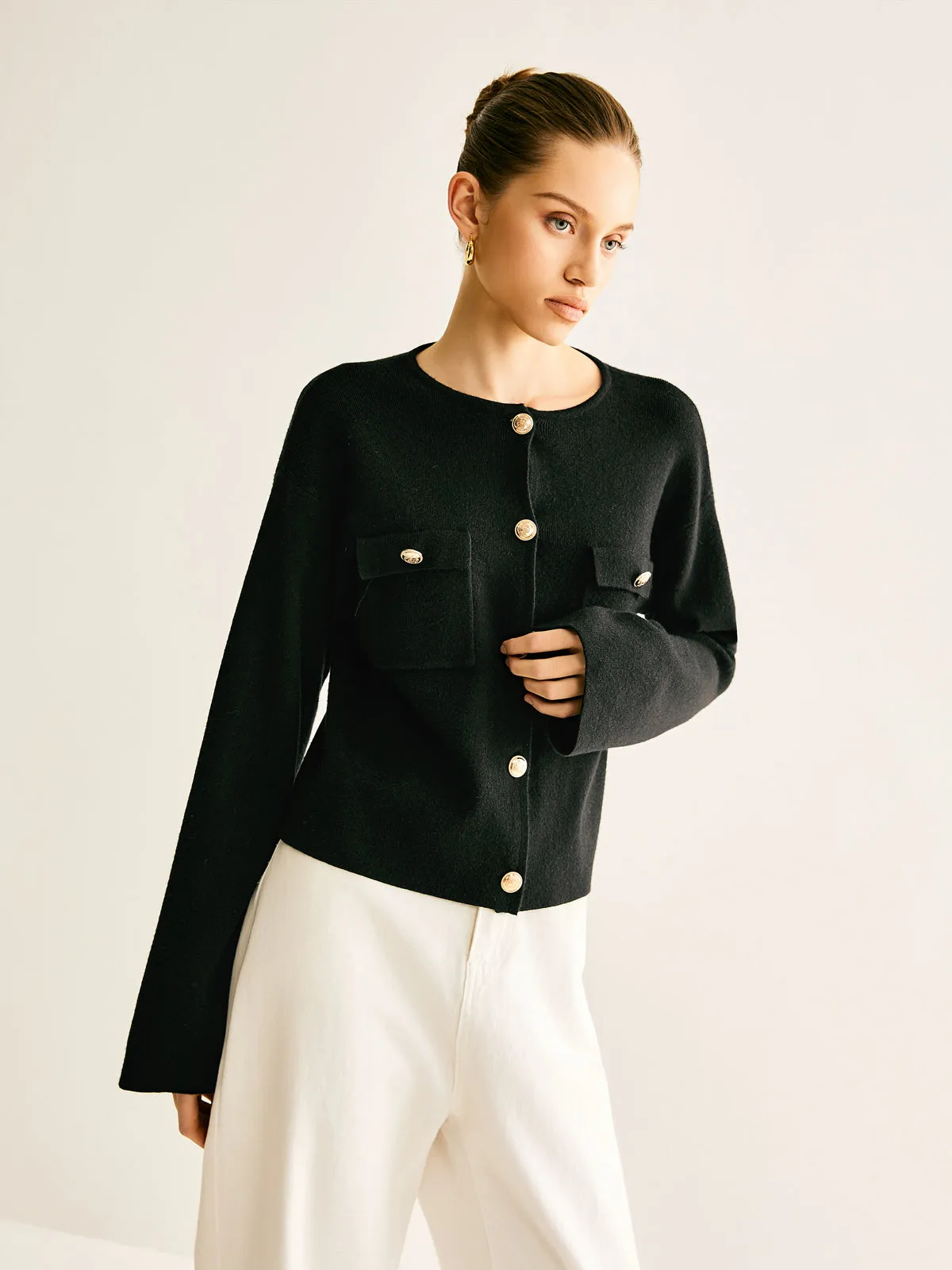 Crew Neck Botton Pockets Cardigan sold by COMMENSE product image thumbnail 3