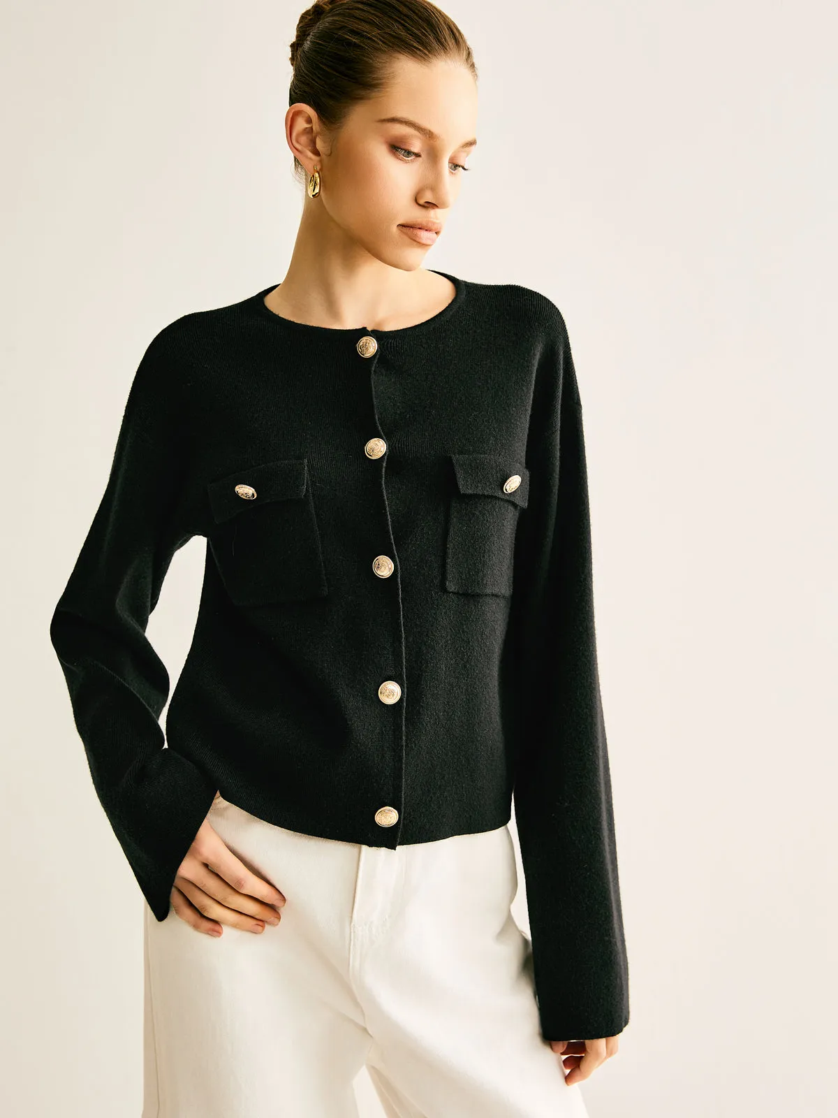 Crew Neck Botton Pockets Cardigan sold by COMMENSE