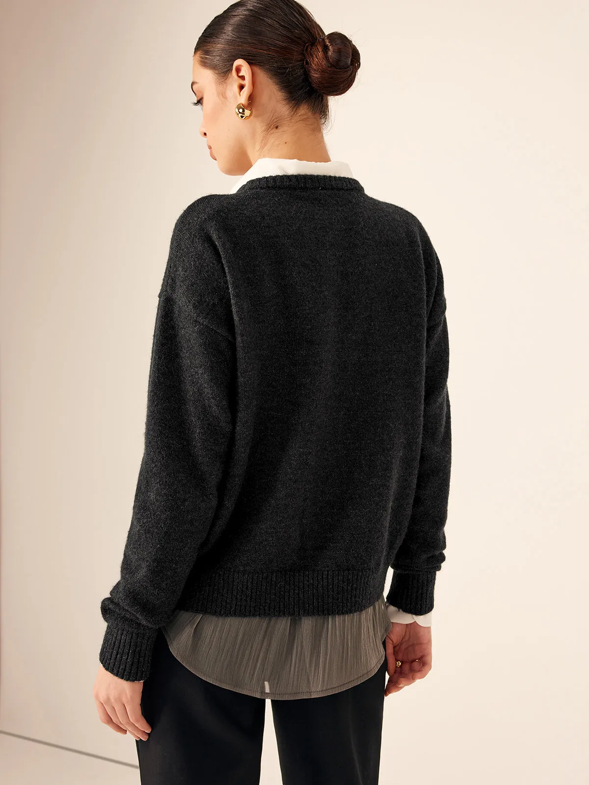 Asymmetrical Button-Down Crew Neck Cardigan sold by COMMENSE product image thumbnail 5