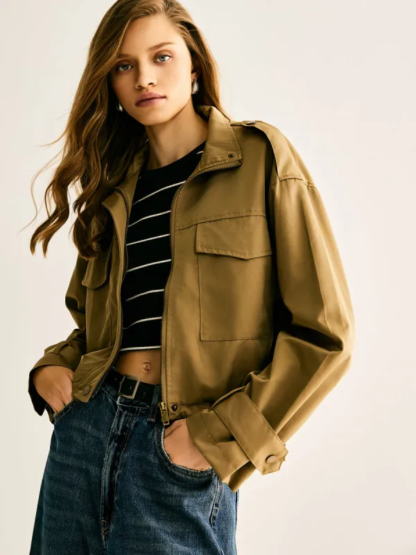 Zipper Cargo Short Trench Coat sold by COMMENSE