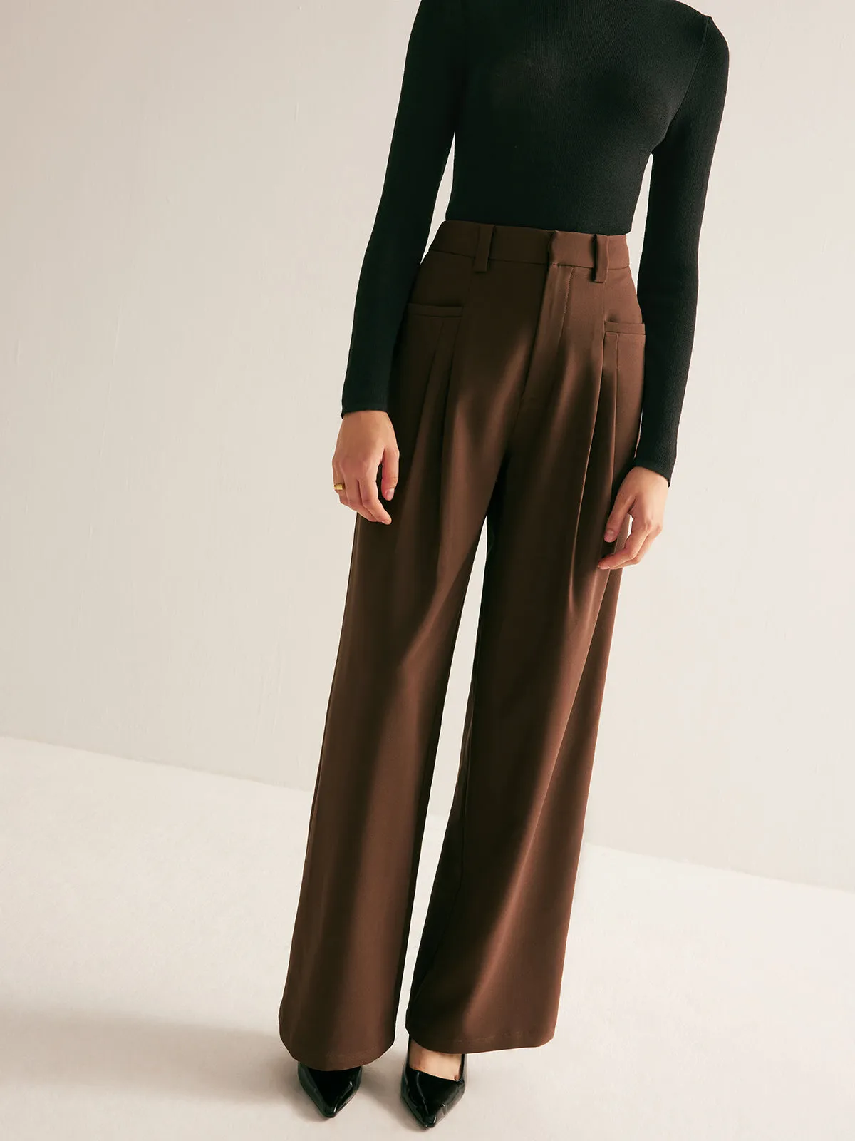 Casual Pleated Mid Waist Pants sold by COMMENSE product image thumbnail 3