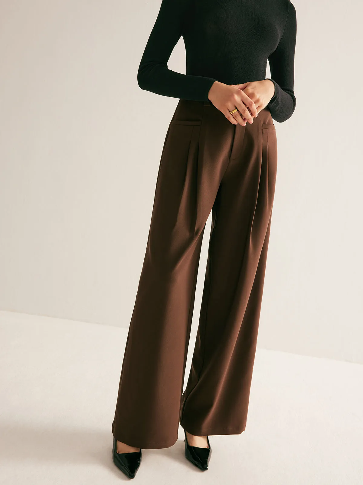 Casual Pleated Mid Waist Pants sold by COMMENSE product image thumbnail 4