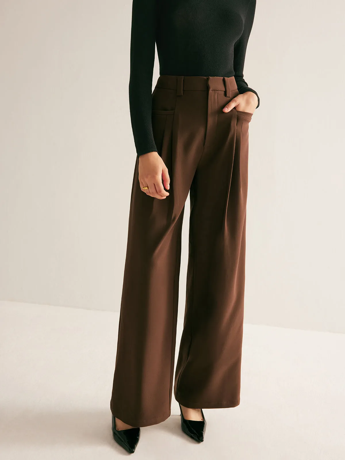Casual Pleated Mid Waist Pants sold by COMMENSE