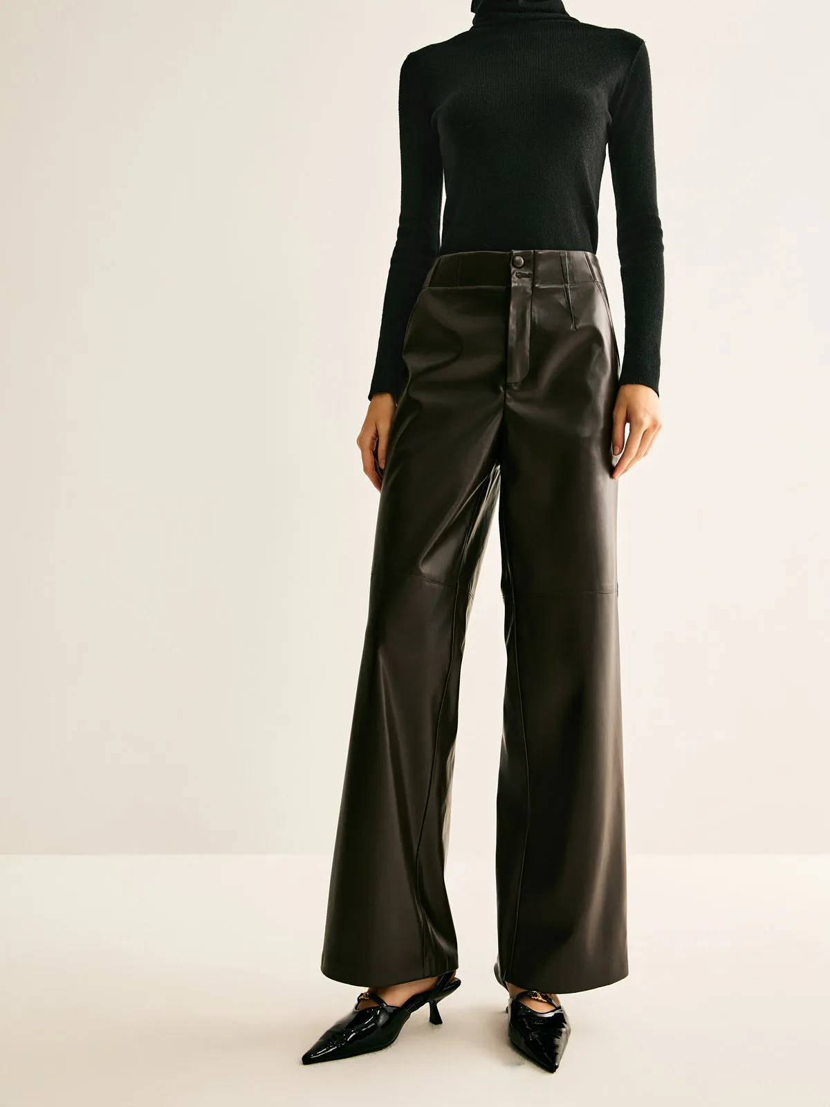 Faux Leather Mid Waist Pants sold by COMMENSE product image thumbnail 4