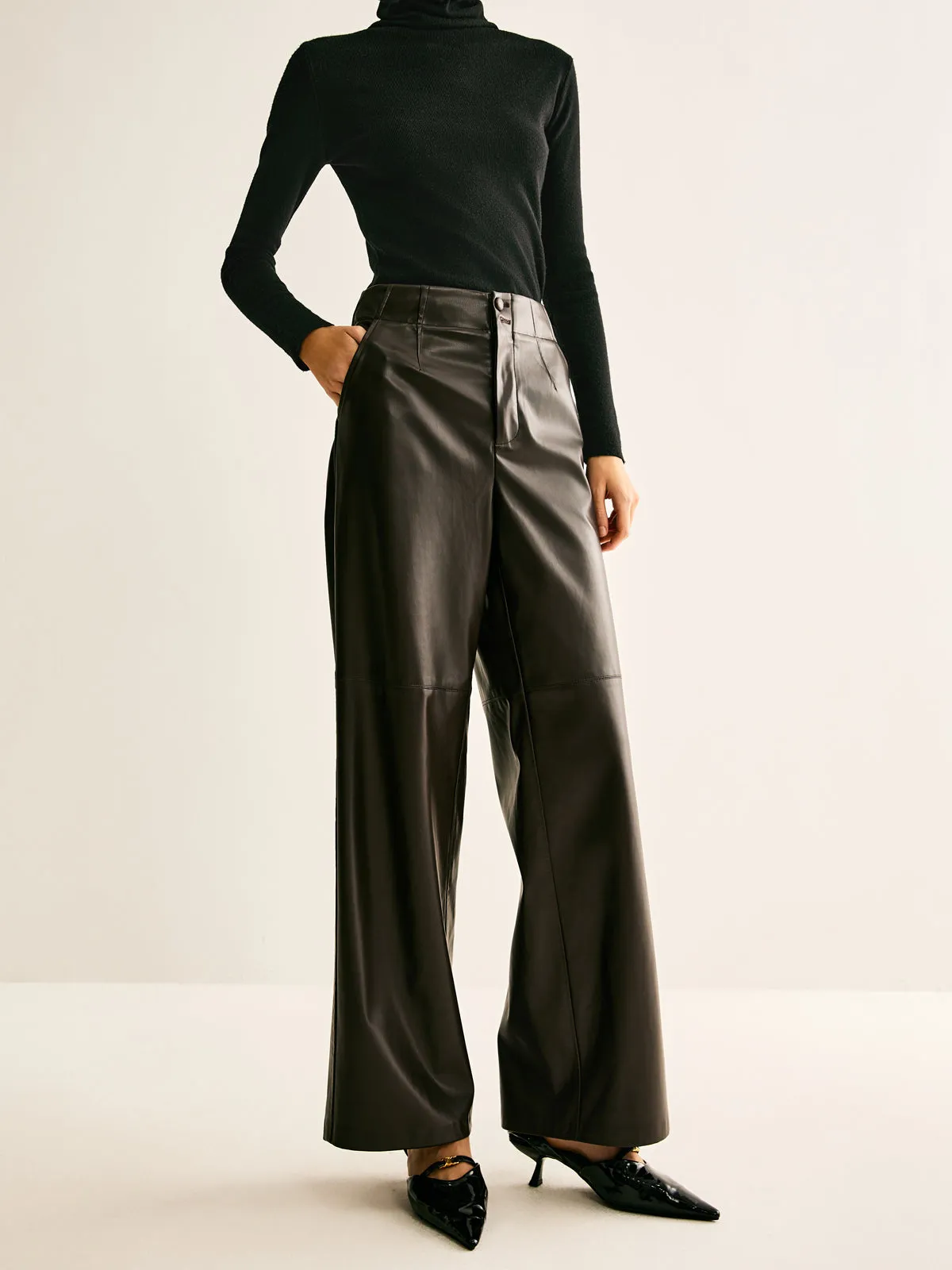 Faux Leather Mid Waist Pants sold by COMMENSE