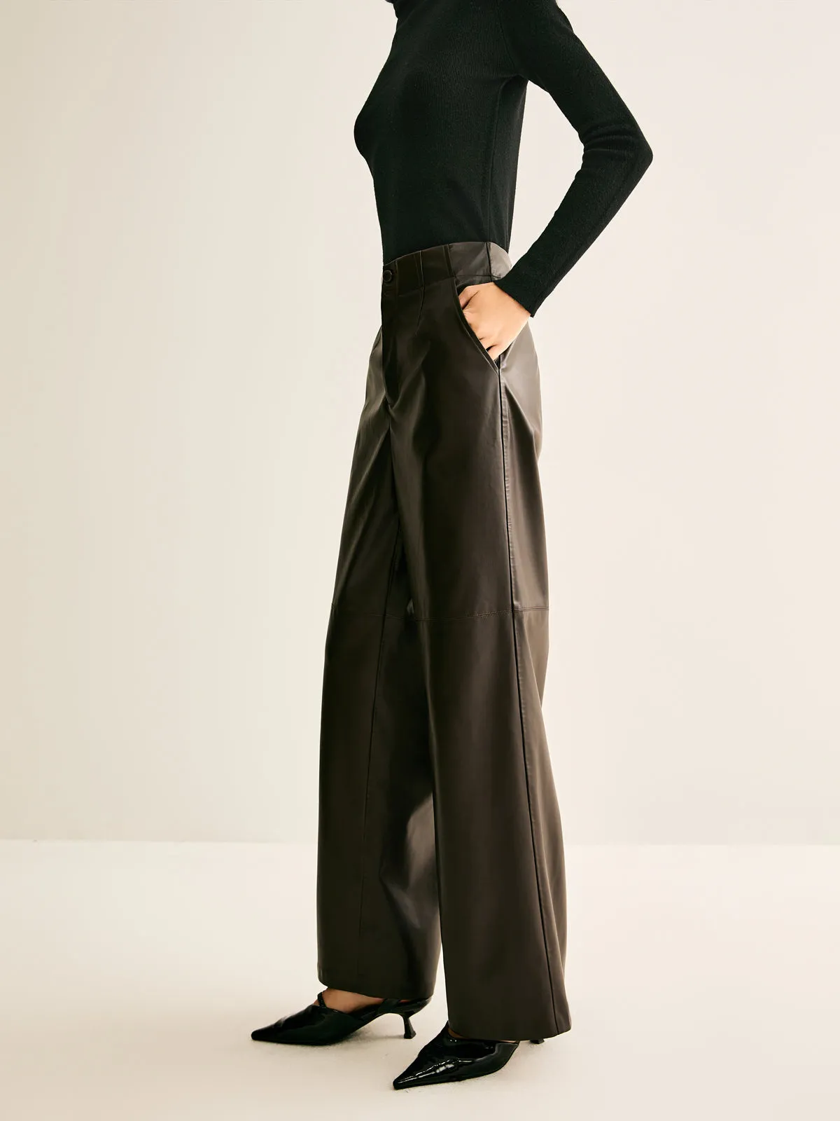 Faux Leather Mid Waist Pants sold by COMMENSE product image thumbnail 5