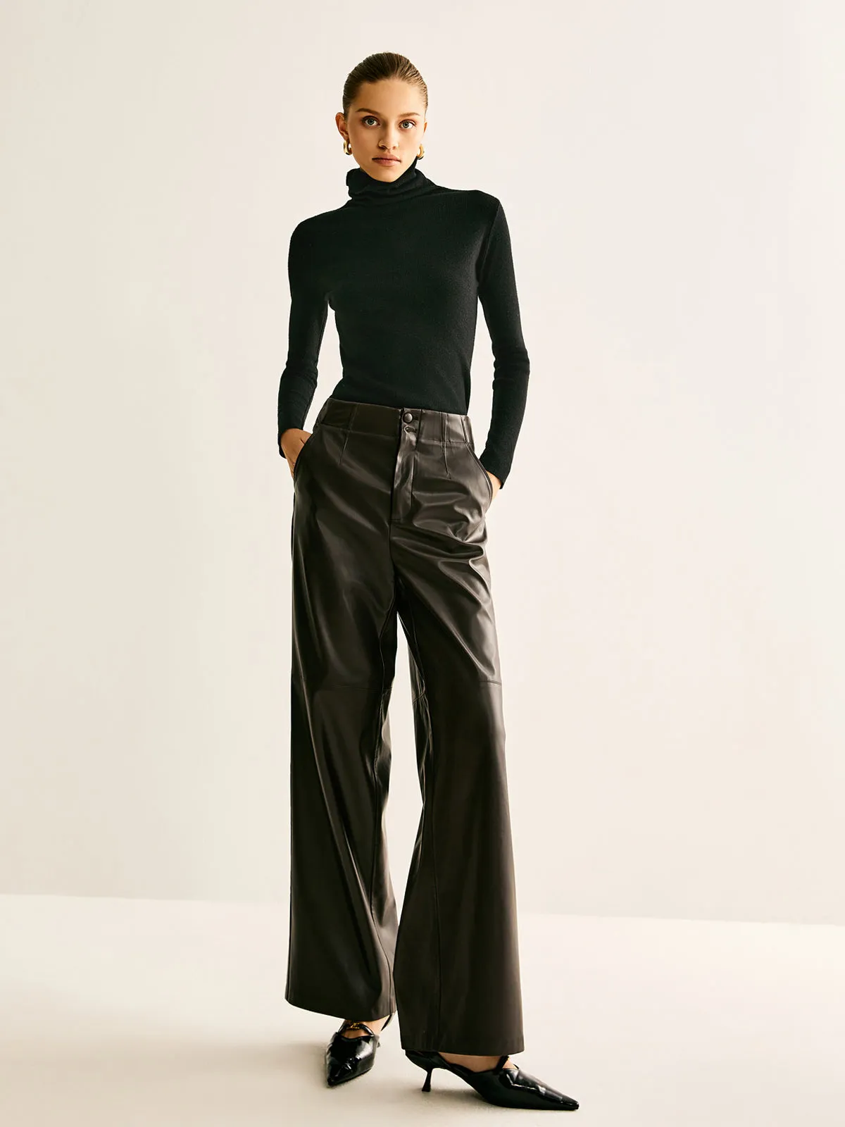 Faux Leather Mid Waist Pants sold by COMMENSE product image thumbnail 2