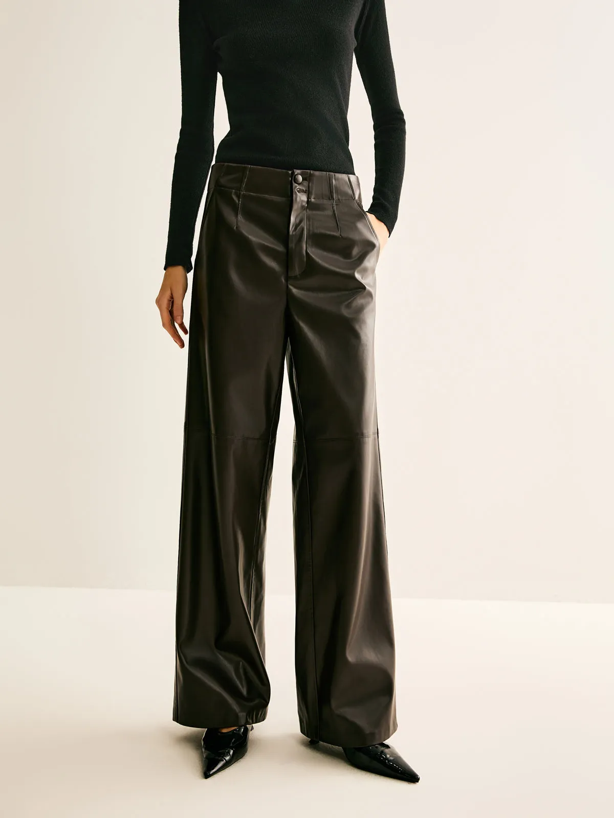 Faux Leather Mid Waist Pants sold by COMMENSE product image thumbnail 3