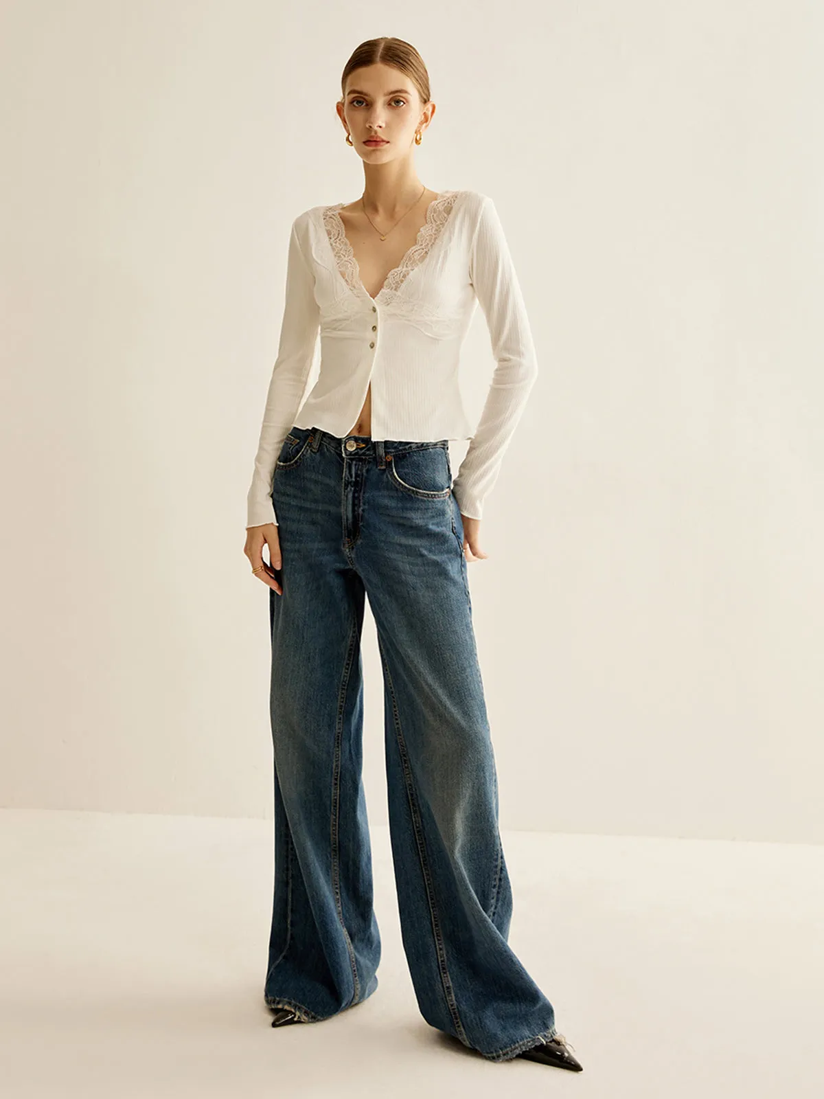 Lace Panel V-Neck Blouse sold by COMMENSE product image thumbnail 2