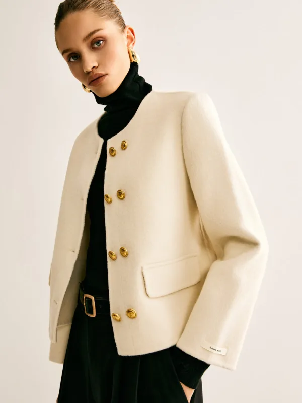 Woollen Blend Tweed Breasted Coat sold by COMMENSE