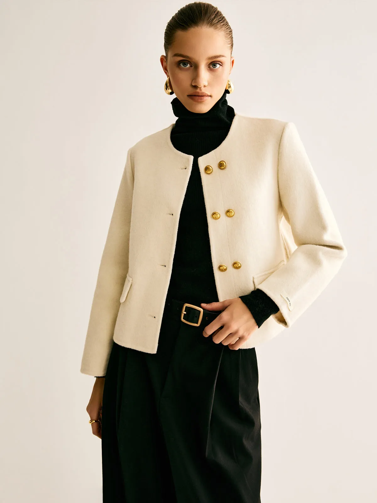 Woollen Blend Tweed Breasted Coat sold by COMMENSE product image thumbnail 2