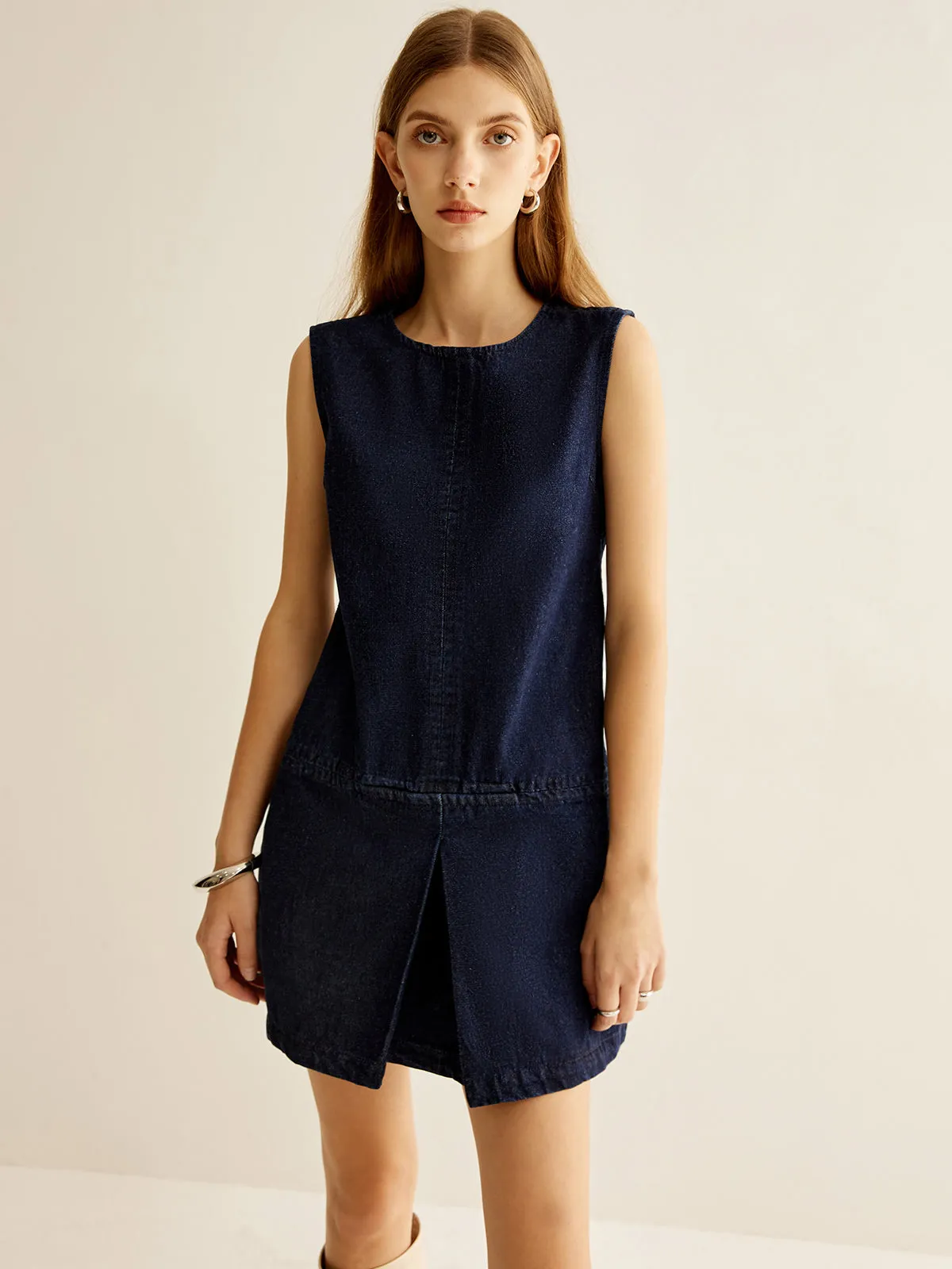 Crew Neck Sleeveless Denim Dress sold by COMMENSE product image thumbnail 2