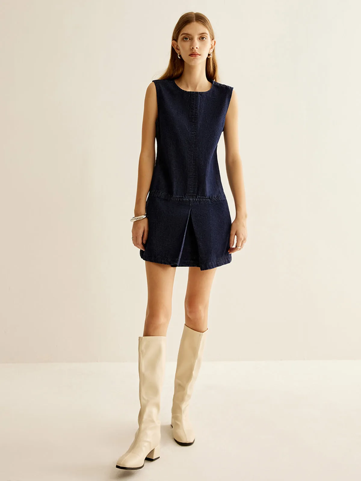 Crew Neck Sleeveless Denim Dress sold by COMMENSE product image thumbnail 4