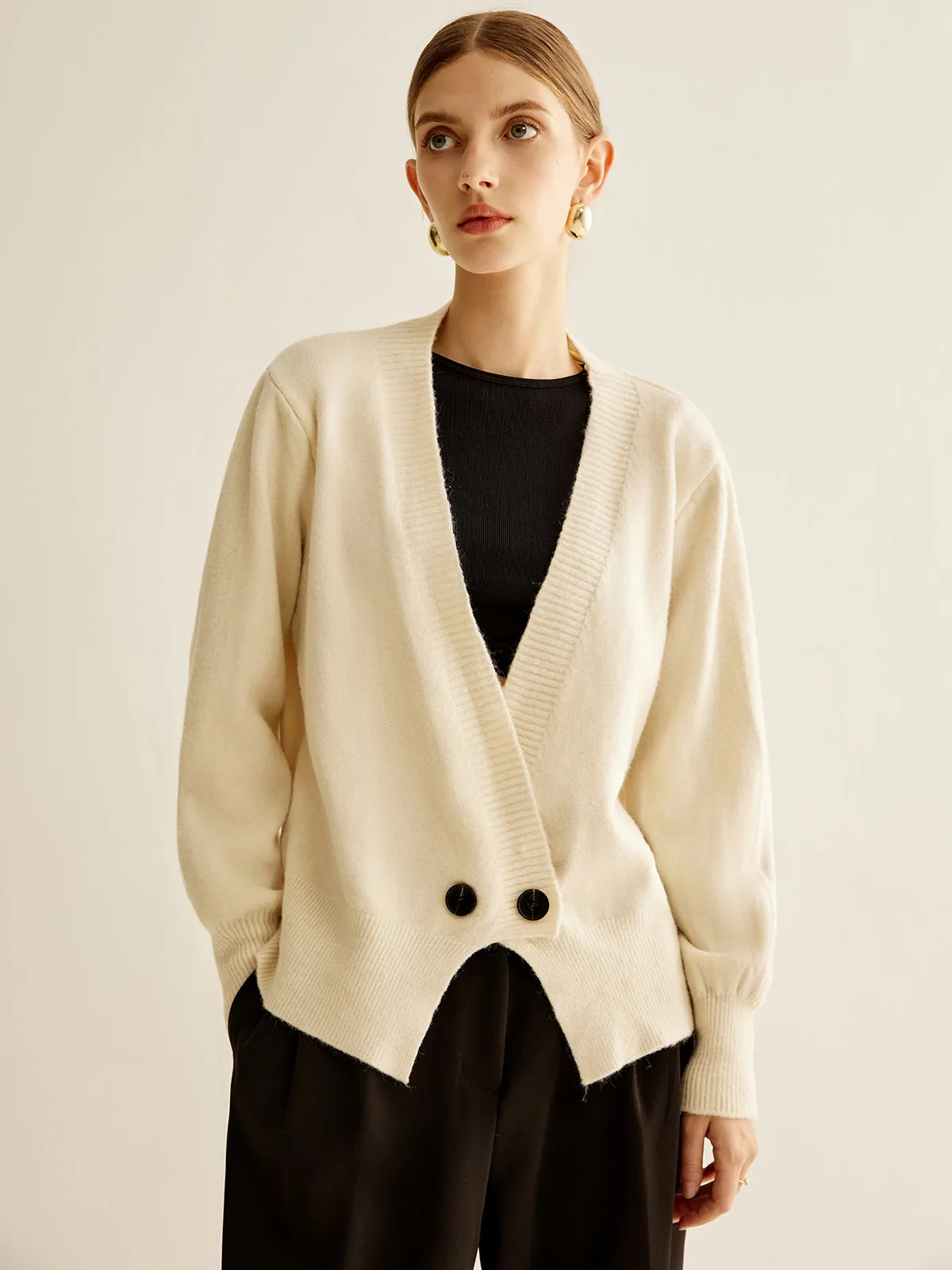 Button Slit Design Sweater sold by COMMENSE