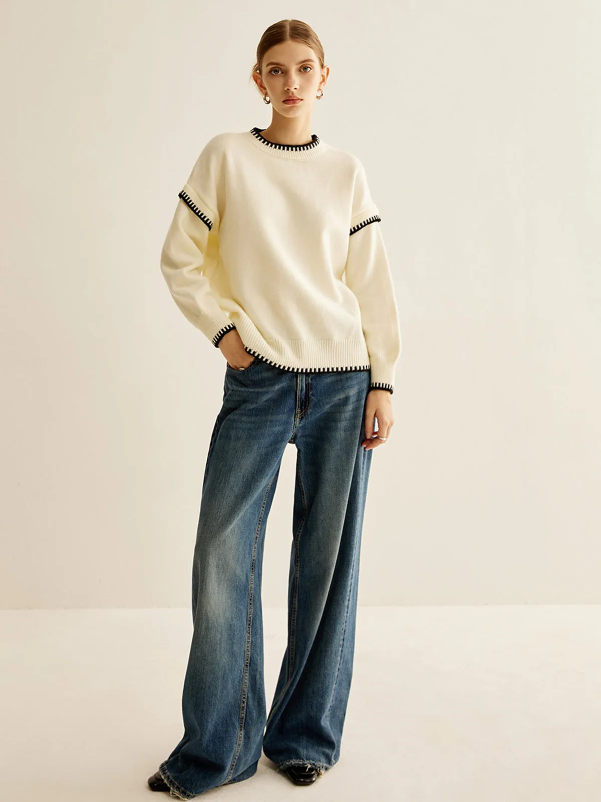 Embroidered Trim Pullover Sweater sold by COMMENSE product image thumbnail 3