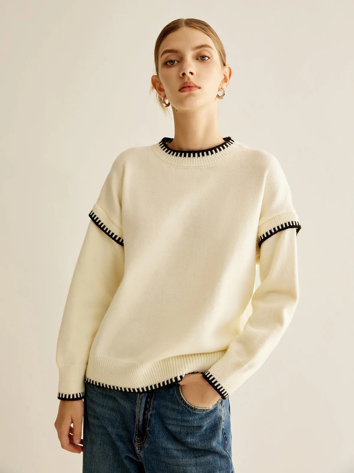 Embroidered Trim Pullover Sweater sold by COMMENSE product image thumbnail 4
